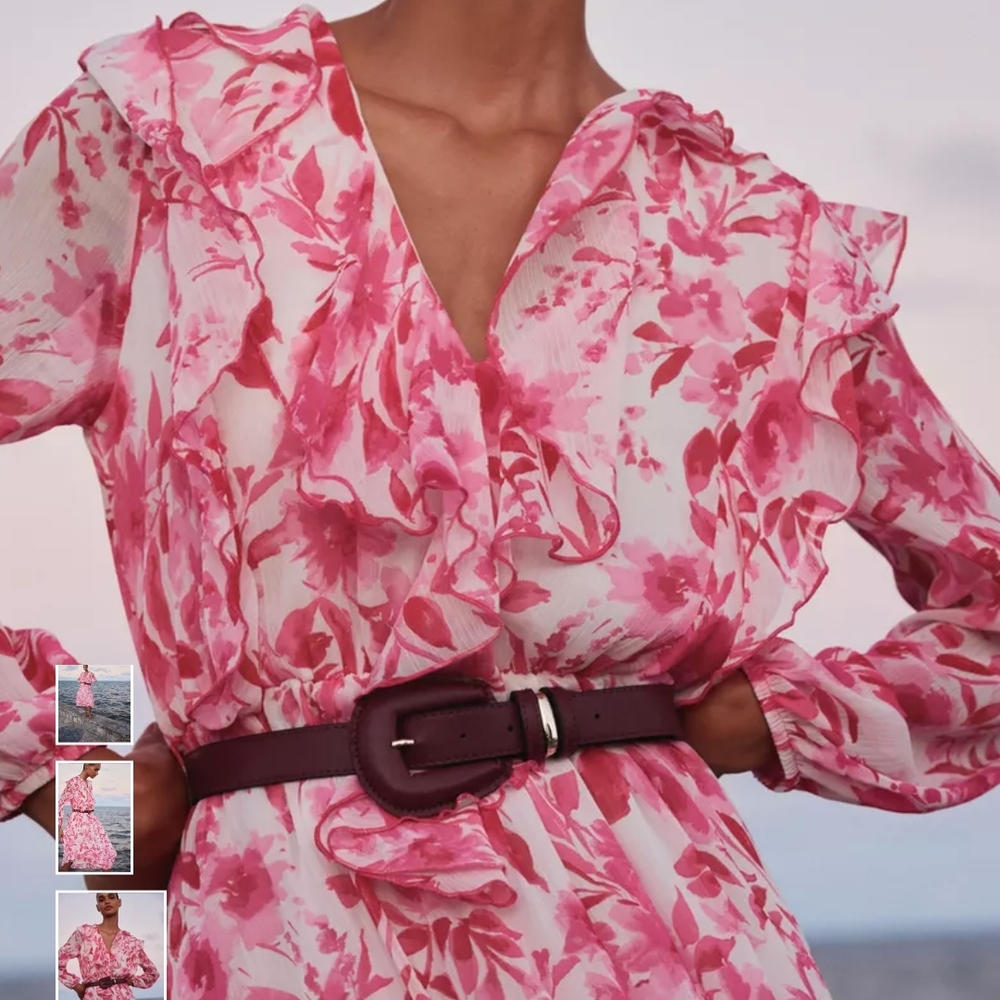 Zara Pink Floral Midi Dress - Picture 9 of 12